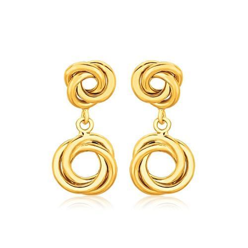 14k Yellow Gold Love Knot Stud Earrings with Drops