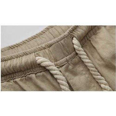 Mens Breathable Loose Cotton Linen Solid Color Pants With Drawstring