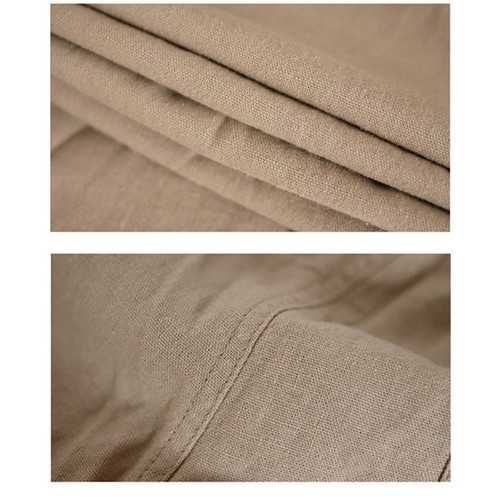 Mens Breathable Loose Cotton Linen Solid Color Pants With Drawstring