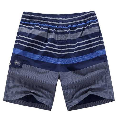 Mens Summer Cotton Stripe Print Knee Length Shorts Casual Swimming Beach Shorts