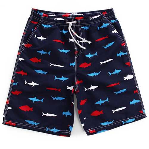 Summer Men Shark Printed Beach Shorts Quick Drying Swimwear Shorts