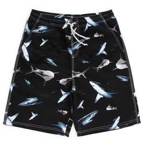 Mens Fashion Sharks Printed Beach Shorts Sports Loose Quick Dring Shorts