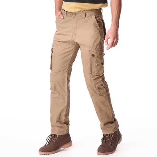 Outdooors Loose Cotton Multi Pocket Causal Solid Color Pant