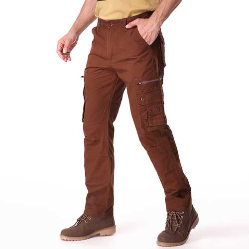 Casual Solid Color Fashion Multi Pockets Long Trousers