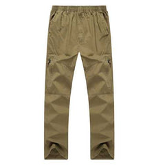 Mens Casual Straight Leg Loose Trousers Solid Color Elastic Waist Multi Pocket-pants