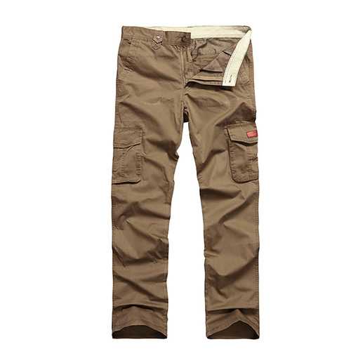 Mens Solid Color Outdooors Casual Sport Trouers Cotton Autumn Multi Pocket Cargo Pants