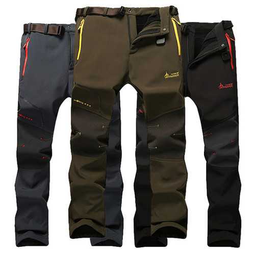 Mens Outdoor Elastic Trousers Casual Waterproof Warm Thick Soft Shell Lovers Assault  Pants