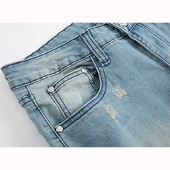 Mens Holes Fashion Casual Straight Legs Jeans Vintage Light Blue Denim Pants