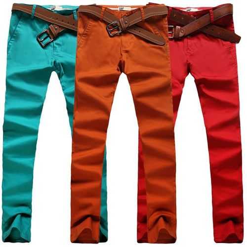 Mens Fashion Elastic Tight Pants Casual Straight Leg Slim Fit Cotton Pants 10 Colors