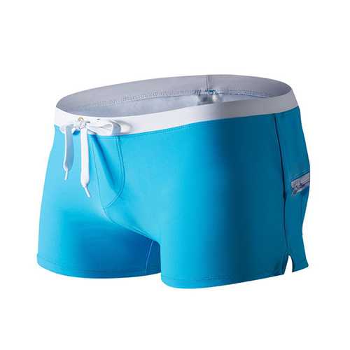 AUSTINBEM Back Zipper Pocket Summer Beach Surf Water Sports Shorts Boxers Swim Trunks for Men