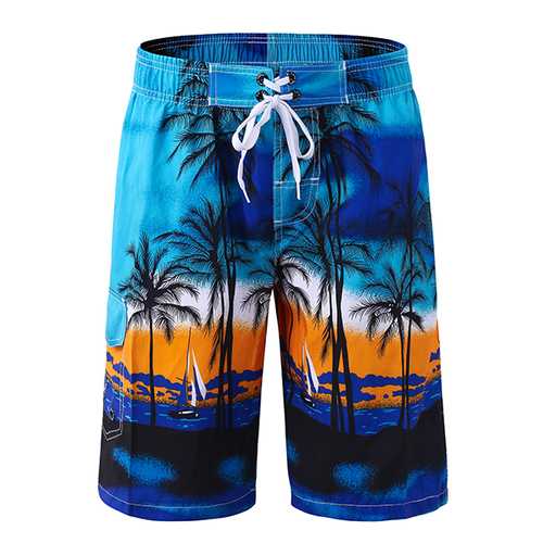 Mens Coconut Tree Printing Board Shorts Swimming Beach Casual Polyester Shorts