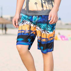 Mens Coconut Tree Printing Board Shorts Swimming Beach Casual Polyester Shorts