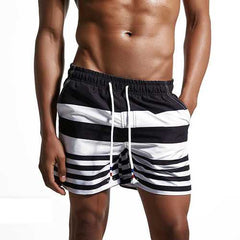 Mens Striped Printing Beach Seaside Loose Surf Board Shorts