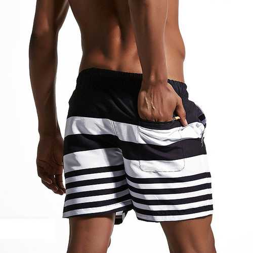 Mens Striped Printing Beach Seaside Loose Surf Board Shorts