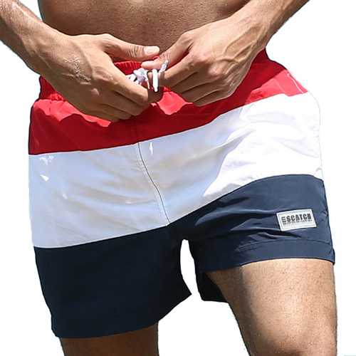 ESCATCH Mens Summer Outdoor Stitching Striped Board Shorts Sports Surf Beach Shorts