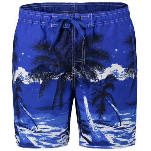 Mens Summer Beach Vacation Quick Dry Coconut Trees Printing Hawaiian Board Shorts