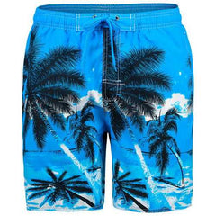 Mens Summer Beach Vacation Quick Dry Coconut Trees Printing Hawaiian Board Shorts