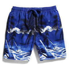 Mens Summer Beach Vacation Quick Dry Coconut Trees Printing Hawaiian Board Shorts