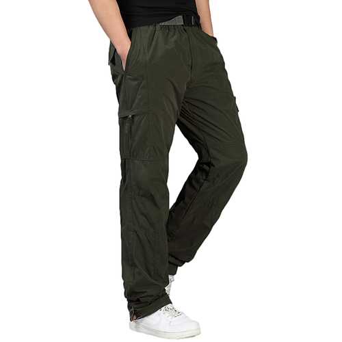 Mens Outdoor Warm Fleece Sport Pants Casual Elastic Waist Soild Color Cargo Pants