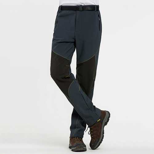 Autumn Winter Outdoor Water-repellent Soft Shell Pants Men's Warm Fleece Lining Sport Climbing Pants