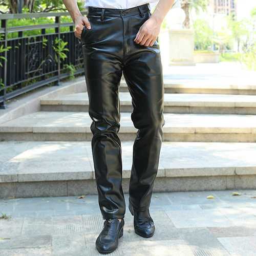 Men's PU Leather Pants Winter Spring Leisure Warm Fleece Srtaight Pants