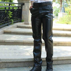 Men's PU Leather Pants Winter Spring Leisure Warm Fleece Srtaight Pants