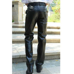 Men's PU Leather Pants Winter Spring Leisure Warm Fleece Srtaight Pants