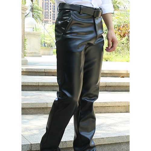 Men's PU Leather Pants Winter Spring Leisure Warm Fleece Srtaight Pants