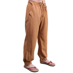 Chinese Wind Mens Loose Cotton Linen Trousers Breathable Casual Elastic Lanterns Pants