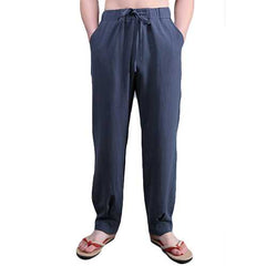 Chinese Wind Mens Loose Cotton Linen Trousers Breathable Casual Elastic Lanterns Pants