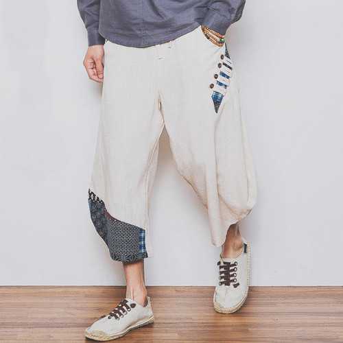 Large Size Pure Color Linen Cotton Tenths Trousers