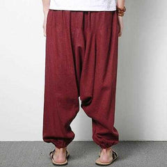 Men Cotton Linen Harem Pants Casual Baggy Loose Trousers Fashion Wide Legs Trousers