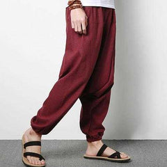 Men Cotton Linen Harem Pants Casual Baggy Loose Trousers Fashion Wide Legs Trousers