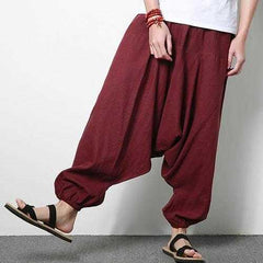 Men Cotton Linen Harem Pants Casual Baggy Loose Trousers Fashion Wide Legs Trousers