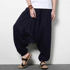 Men Cotton Linen Harem Pants Casual Baggy Loose Trousers Fashion Wide Legs Trousers