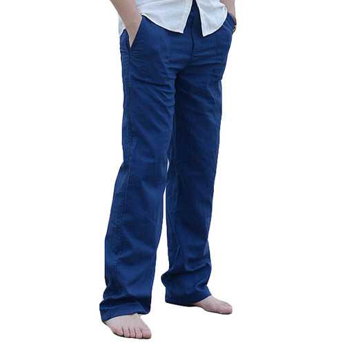 Mens Linen Beach Pants Summer Casual Thin Loose Trousers