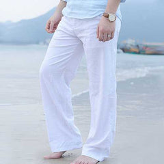 Mens Linen Beach Pants Summer Casual Thin Loose Trousers