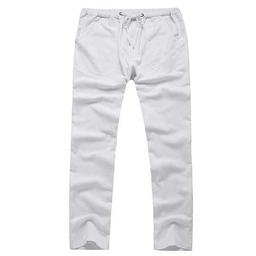 Mens Breathable Cotton Linen Casual Drawstring Pants