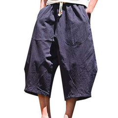 Mens Cotton Linen Loose Casual Calf-Length Harem Pants