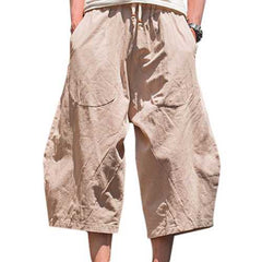 Mens Cotton Linen Loose Casual Calf-Length Harem Pants