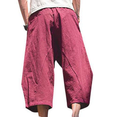 Mens Cotton Linen Loose Casual Calf-Length Harem Pants