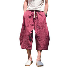 Mens Cotton Linen Loose Casual Calf-Length Harem Pants