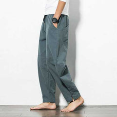 Men's Loose Wide Leg Pants Solid Color Casual Baggy Breathable Cotton Harem Pants