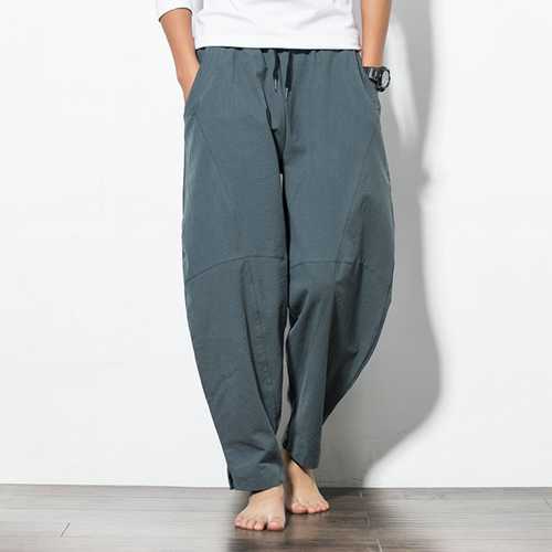 Men's Loose Wide Leg Pants Solid Color Casual Baggy Breathable Cotton Harem Pants