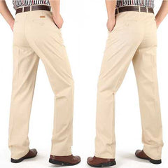 Mens Loose Thin Cotton Work Straight Leg Pants Breathable Wash-and-Wear Casual Slacks