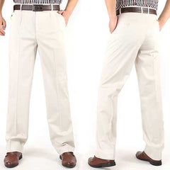 Mens Loose Thin Cotton Work Straight Leg Pants Breathable Wash-and-Wear Casual Slacks