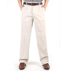 Mens Loose Thin Cotton Work Straight Leg Pants Breathable Wash-and-Wear Casual Slacks