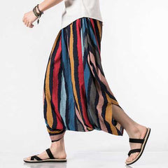 INCERUN Mens 100% Cotton Crotch Wide Leg Pants Sports Loose Yoga Harem Stripe Solid Trouser