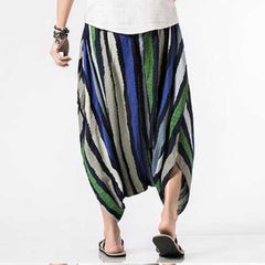 INCERUN Mens 100% Cotton Crotch Wide Leg Pants Sports Loose Yoga Harem Stripe Solid Trouser