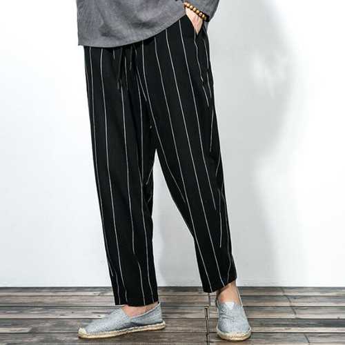 Men Stripe Cotton Drawstring Baggy Harem Pants